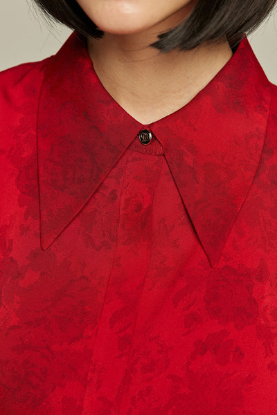 《ステージに花束を投げて》シノワズリジャガードブラウス-Red
