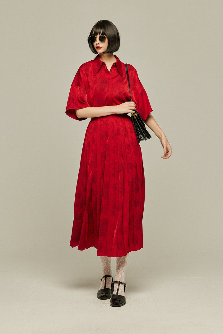 《ステージに花束を投げて》シノワズリジャガードブラウス-Red