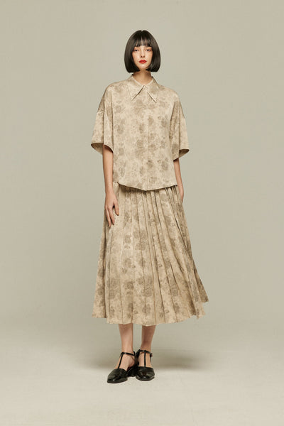 《ステージに花束を投げて》シノワズリハイウエストプリーツスカート-Beige