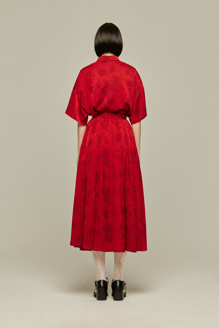 《ステージに花束を投げて》シノワズリハイウエストプリーツスカート-Red