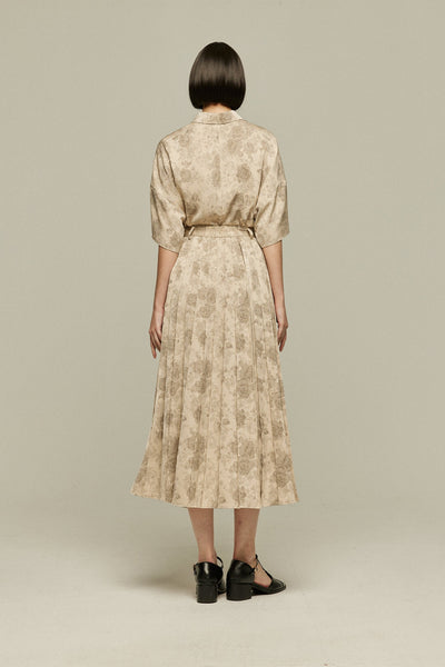 《ステージに花束を投げて》シノワズリハイウエストプリーツスカート-Beige