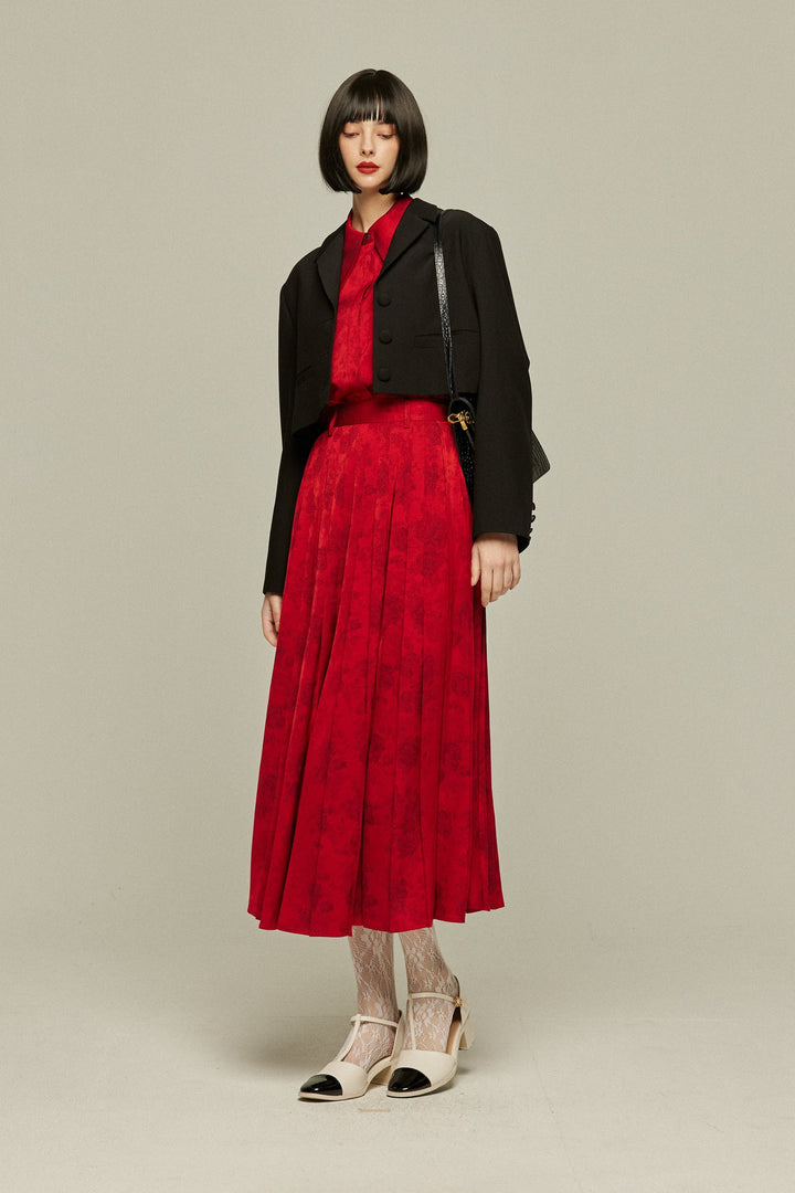 《ステージに花束を投げて》シノワズリジャガードブラウス-Red