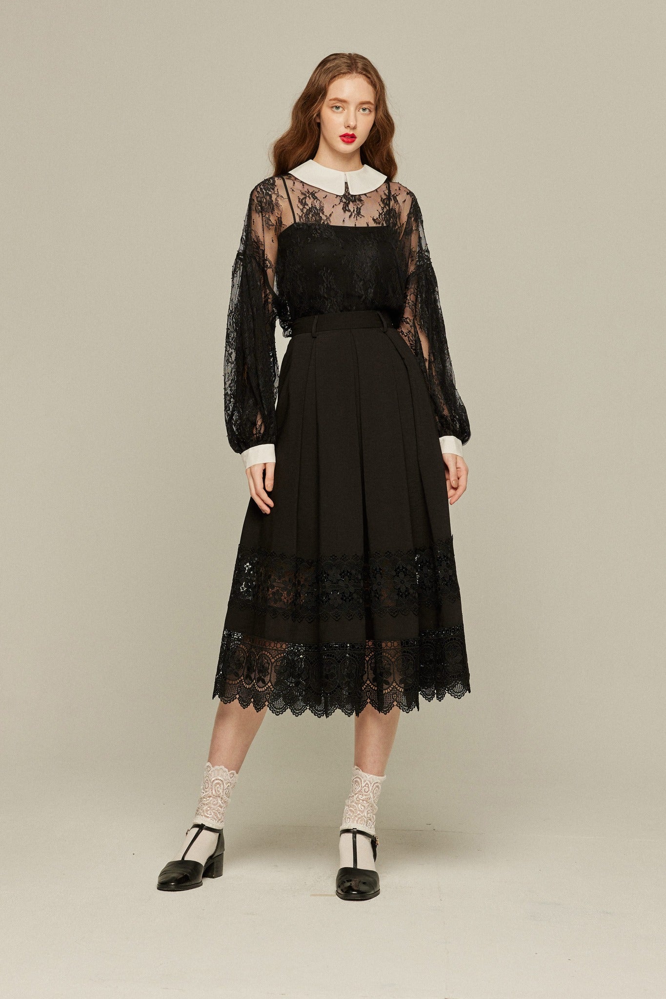 子守唄を歌ってみる？》レーストリムスカート-Black – Tnewties