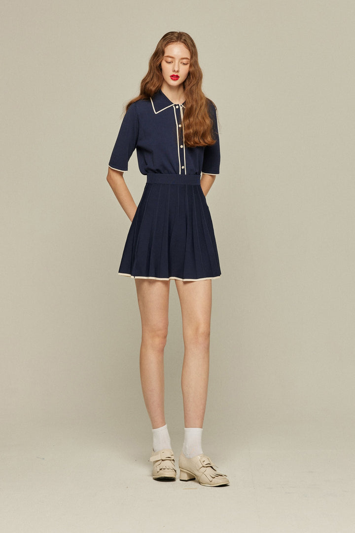 《マヨネーズがなくなっちゃった》サマーニットトップ-Navy