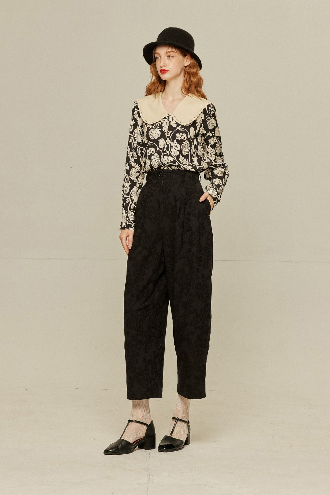 見て！カナリアだ！》セーラーカラーシノワズリブラウス-Black