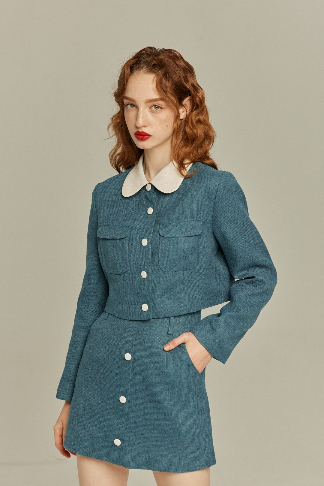 《Handy with a Knife and Fork》Contrast color jacket-Blue