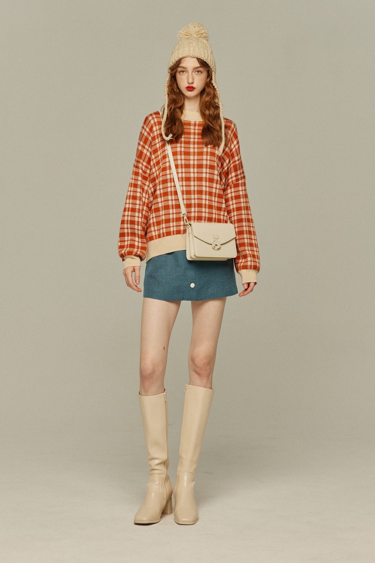 《Handy with a Knife and Fork》 High waist short skirt-Blue