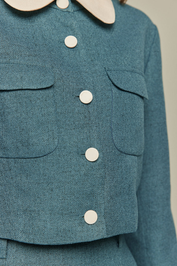 《Handy with a Knife and Fork》Contrast color jacket-Blue
