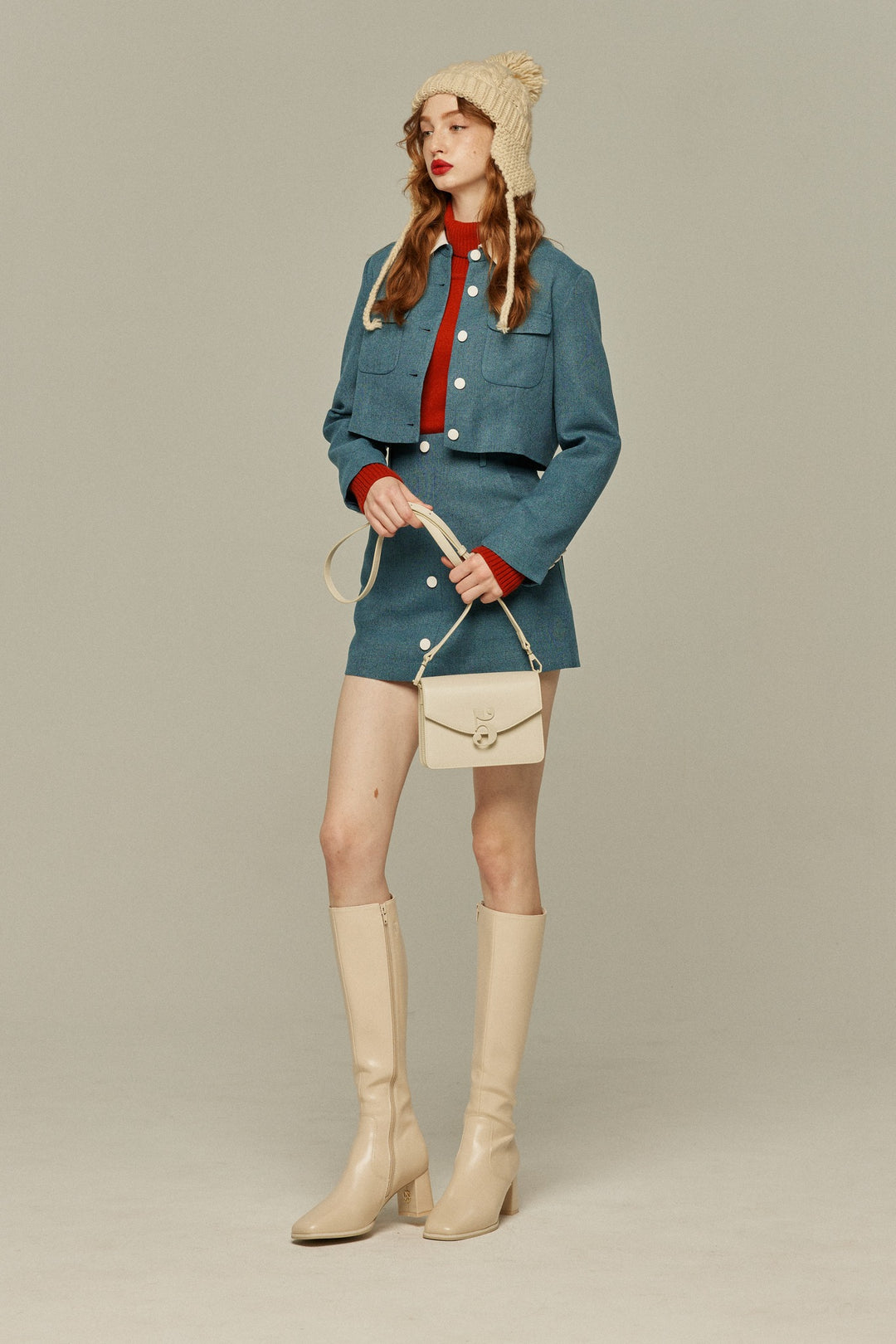 《Handy with a Knife and Fork》Contrast color jacket-Blue