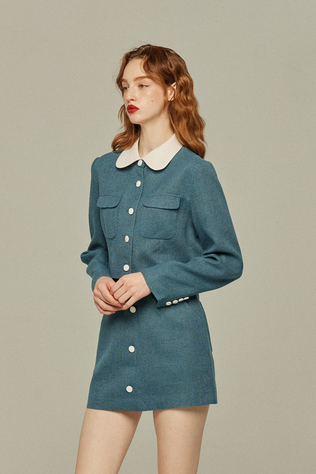 《Handy with a Knife and Fork》Contrast color jacket-Blue