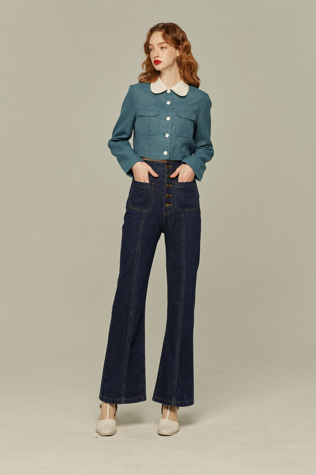 《Handy with a Knife and Fork》Contrast color jacket-Blue