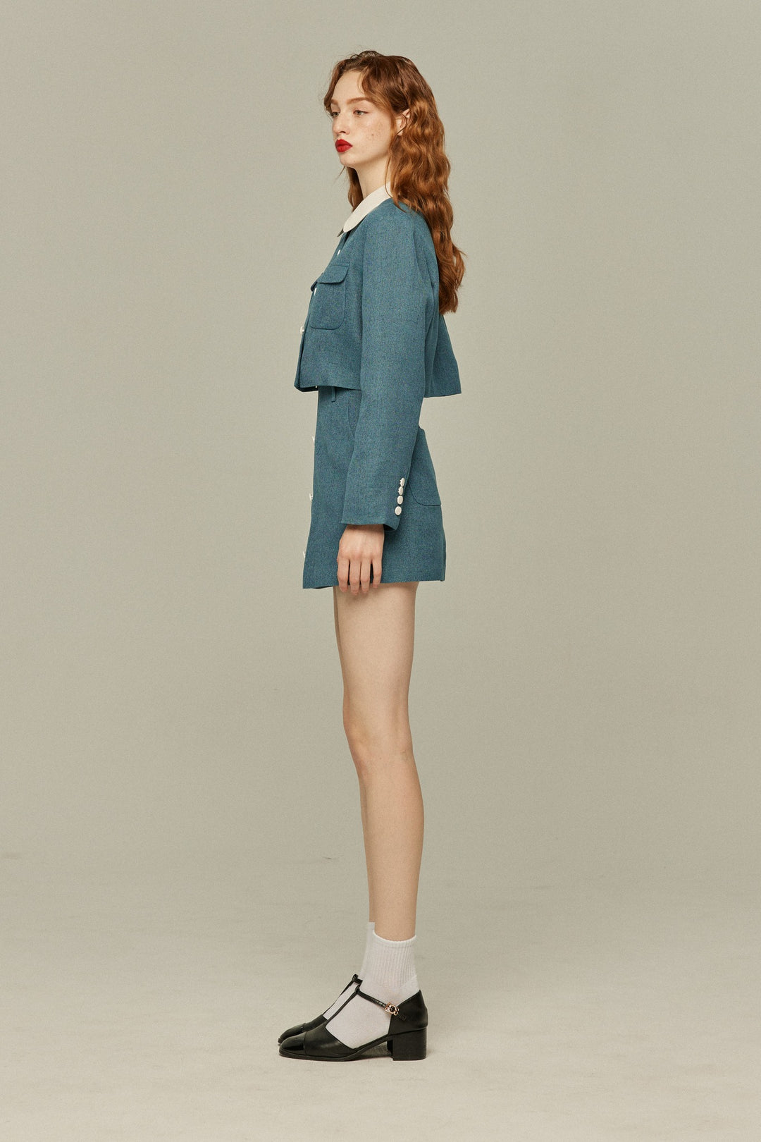 《Handy with a Knife and Fork》Contrast color jacket-Blue