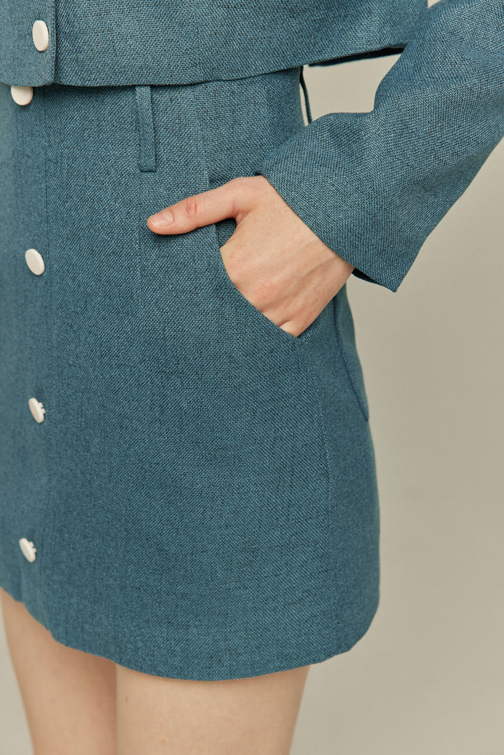 《Handy with a Knife and Fork》Contrast color jacket-Blue
