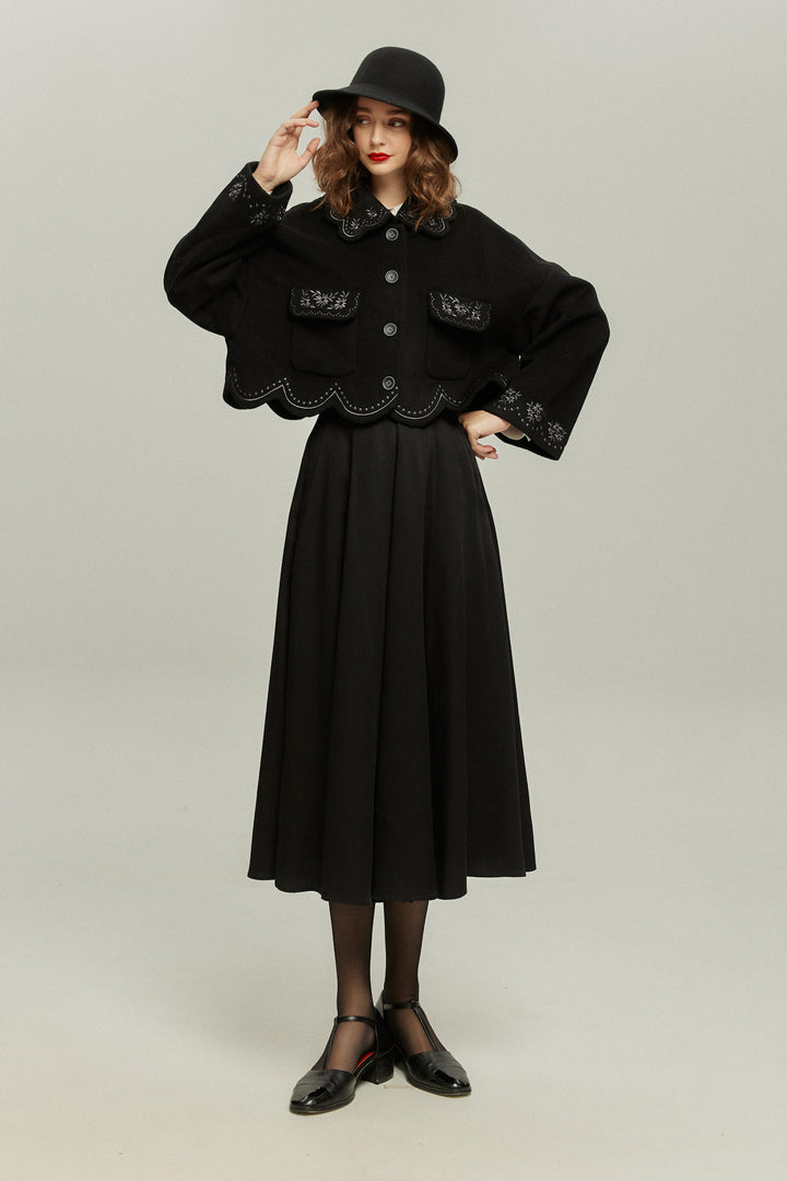 [I became a butterfly] Scallop design coat-Black