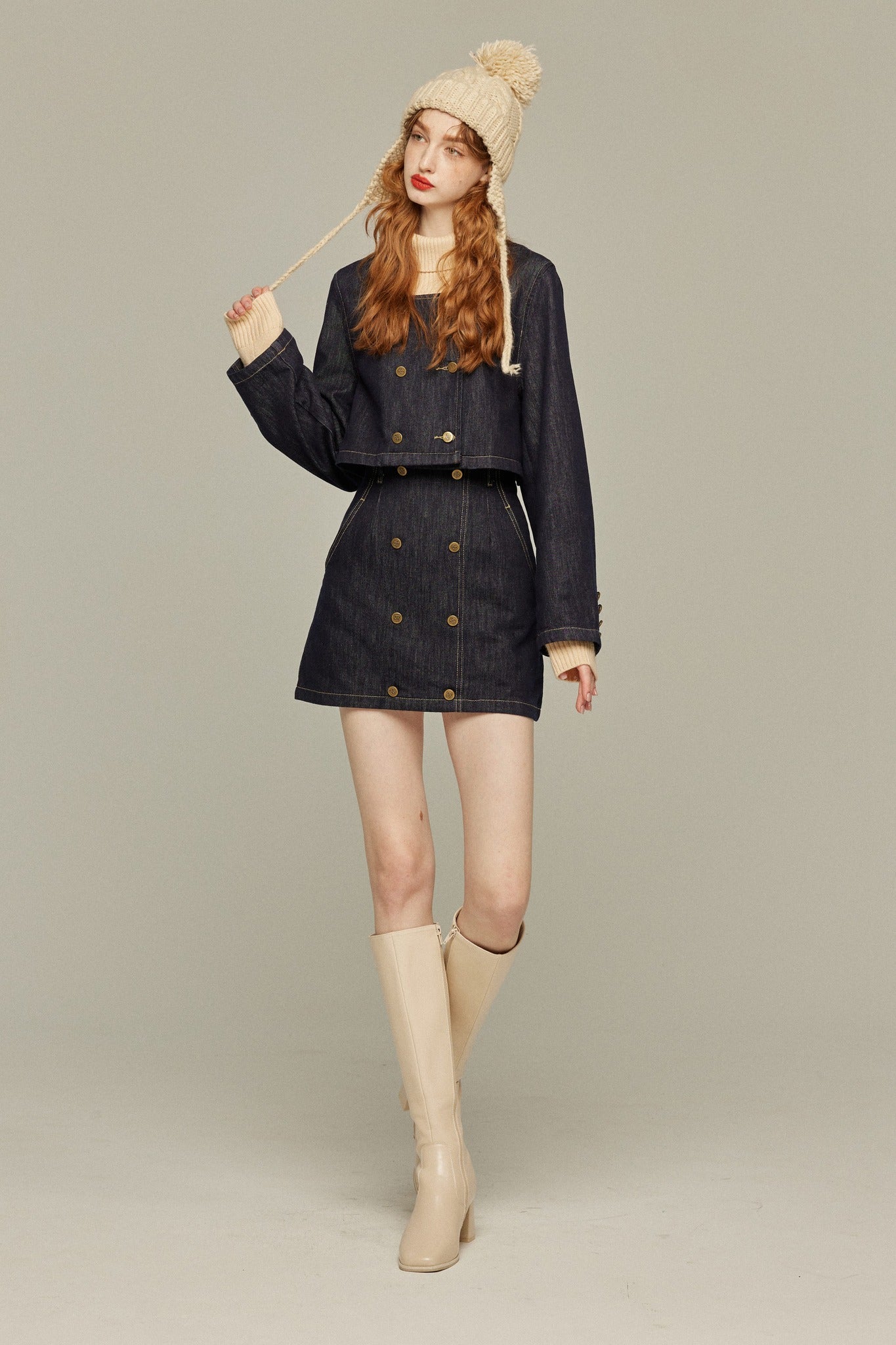 私はもう殺し屋をやめたんだ》デニムダブルブレストトップス-Navy