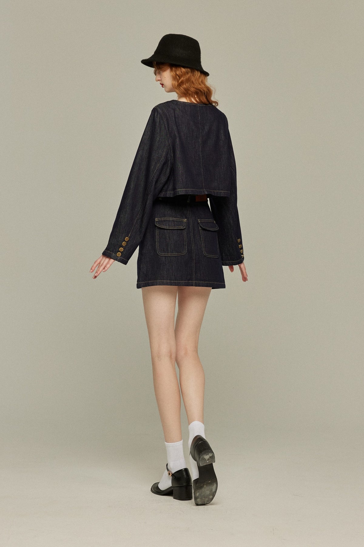 《I have stopped being a killer》Denim double-breasted tops-Navy