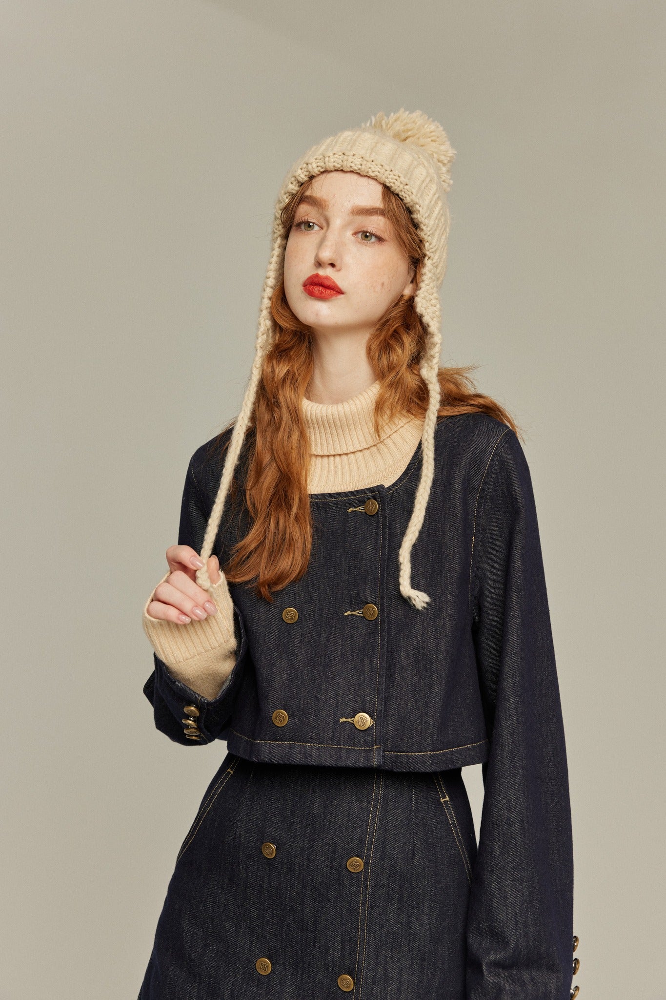 私はもう殺し屋をやめたんだ》デニムダブルブレストトップス-Navy