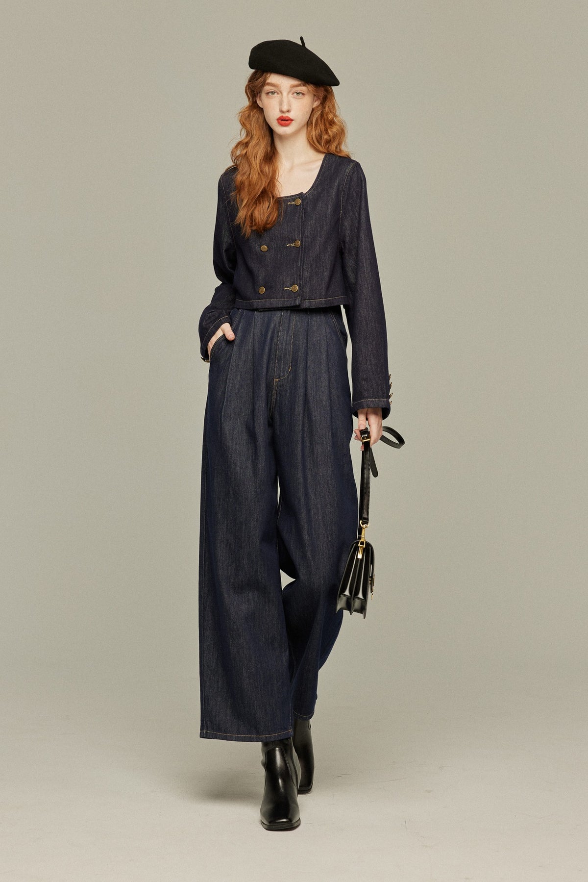 《I have stopped being a killer》Denim double-breasted tops-Navy