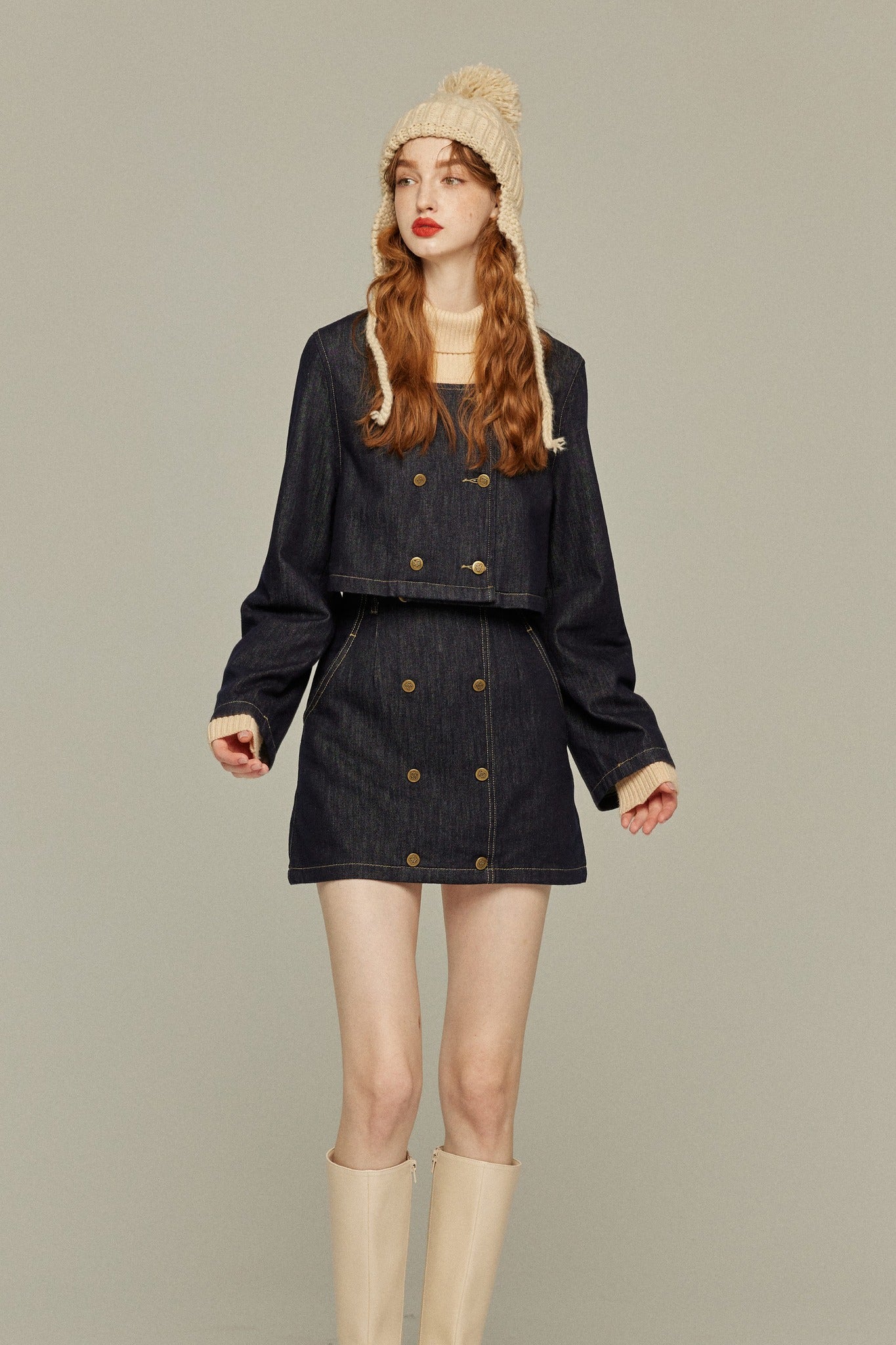 私はもう殺し屋をやめたんだ》デニムダブルブレストトップス-Navy