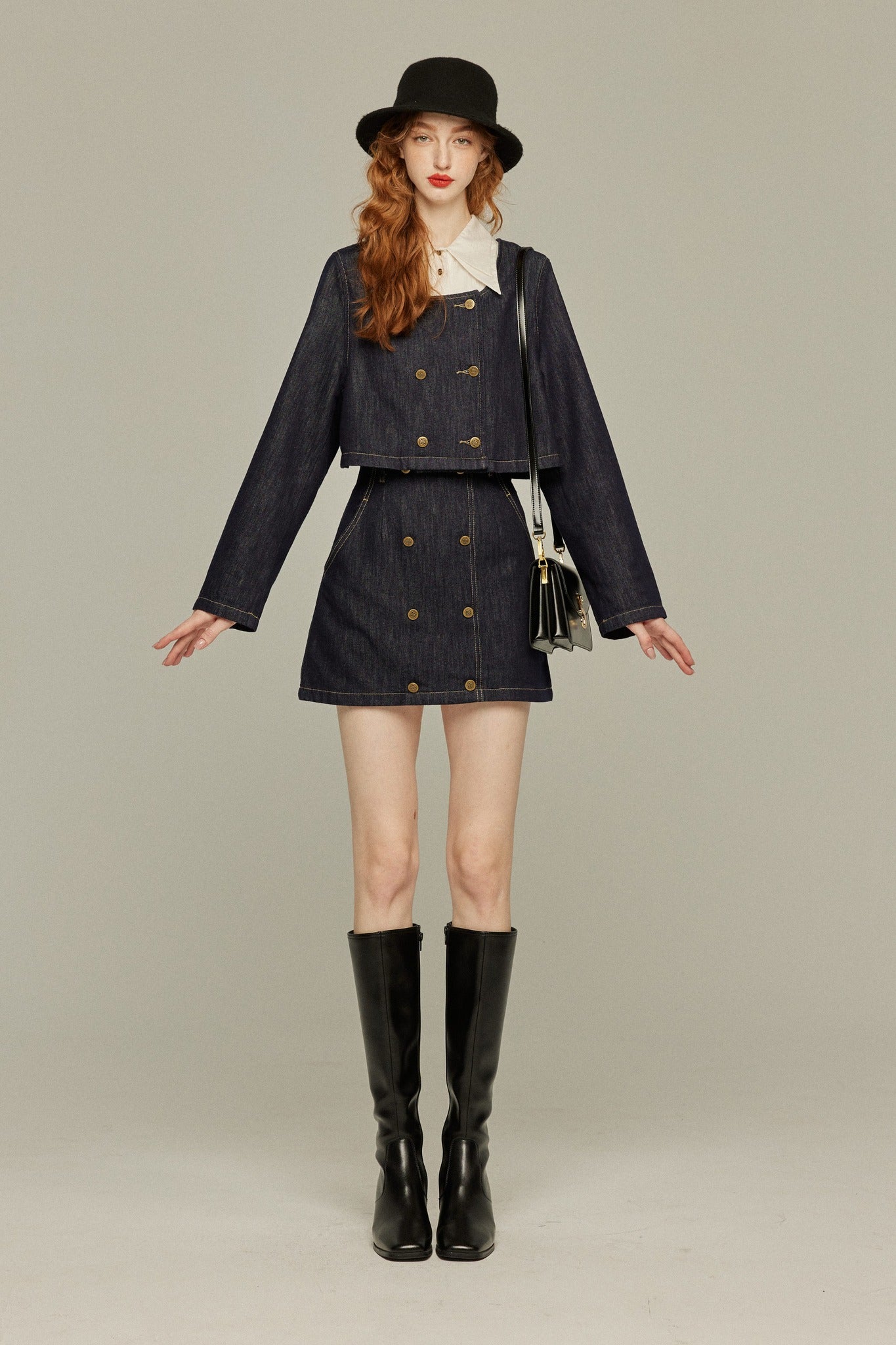 私はもう殺し屋をやめたんだ》デニムダブルブレストトップス-Navy
