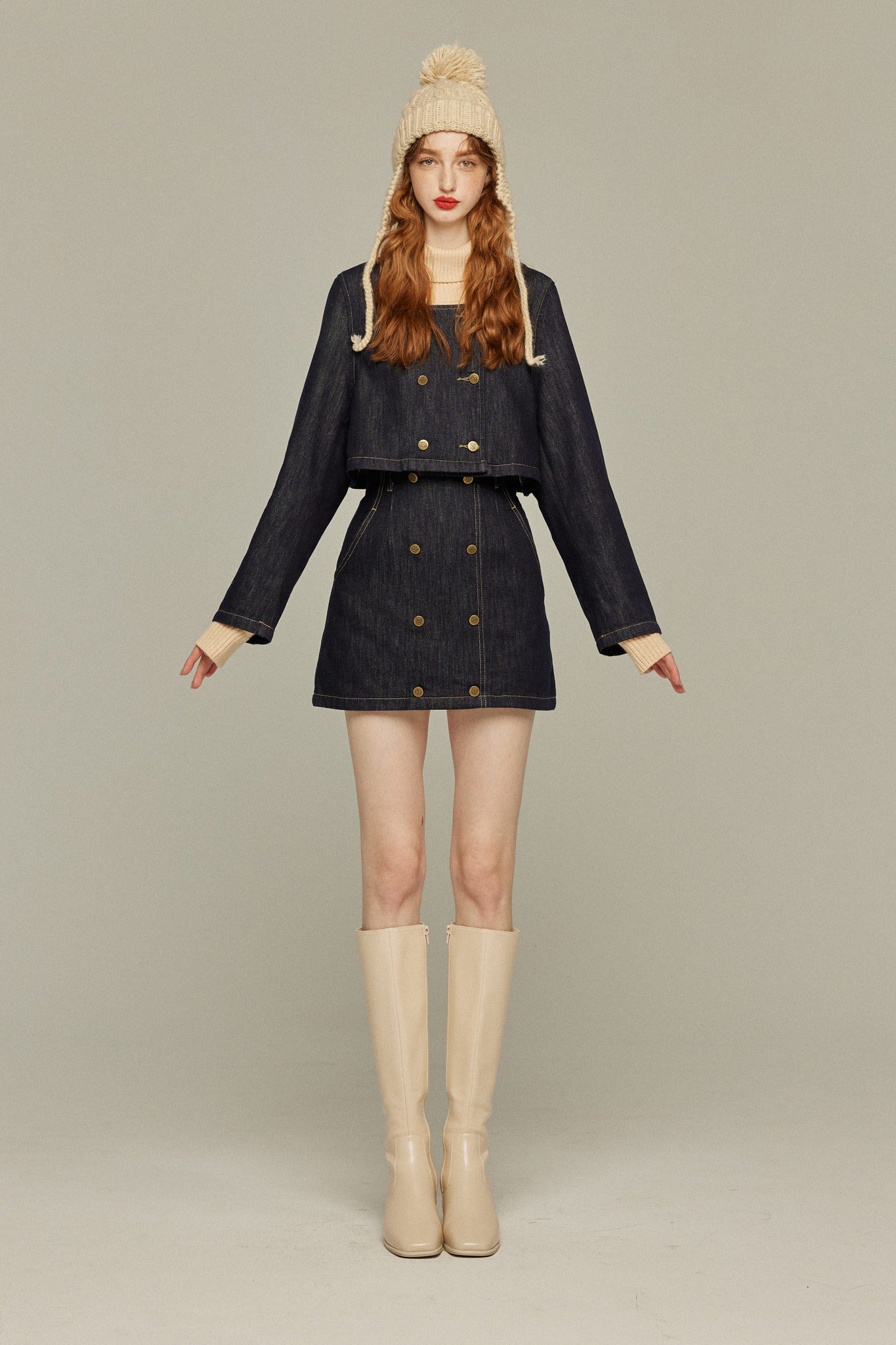 私はもう殺し屋をやめたんだ》デニムダブルブレストトップス-Navy