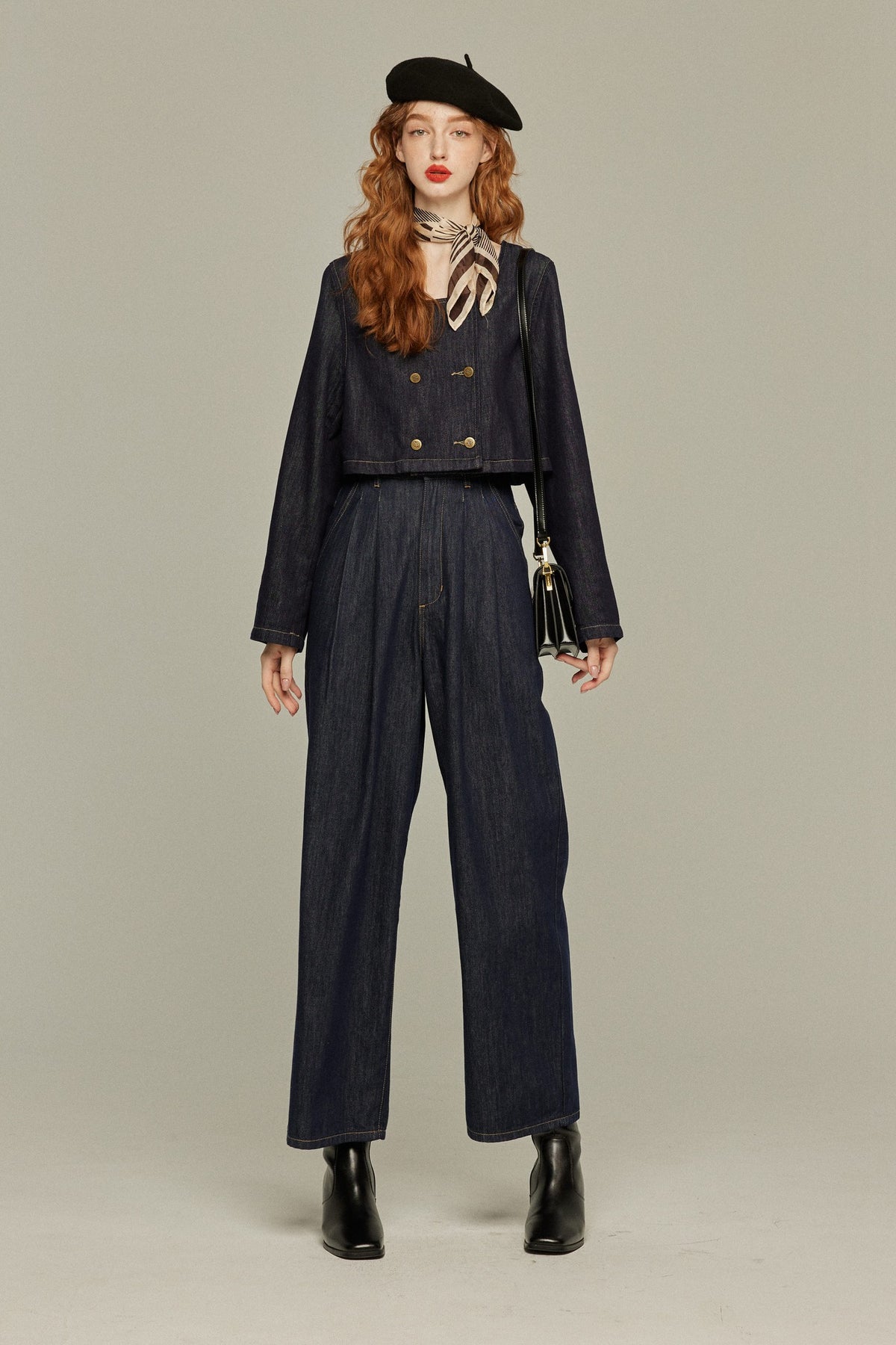 《I have stopped being a killer》Denim double-breasted tops-Navy