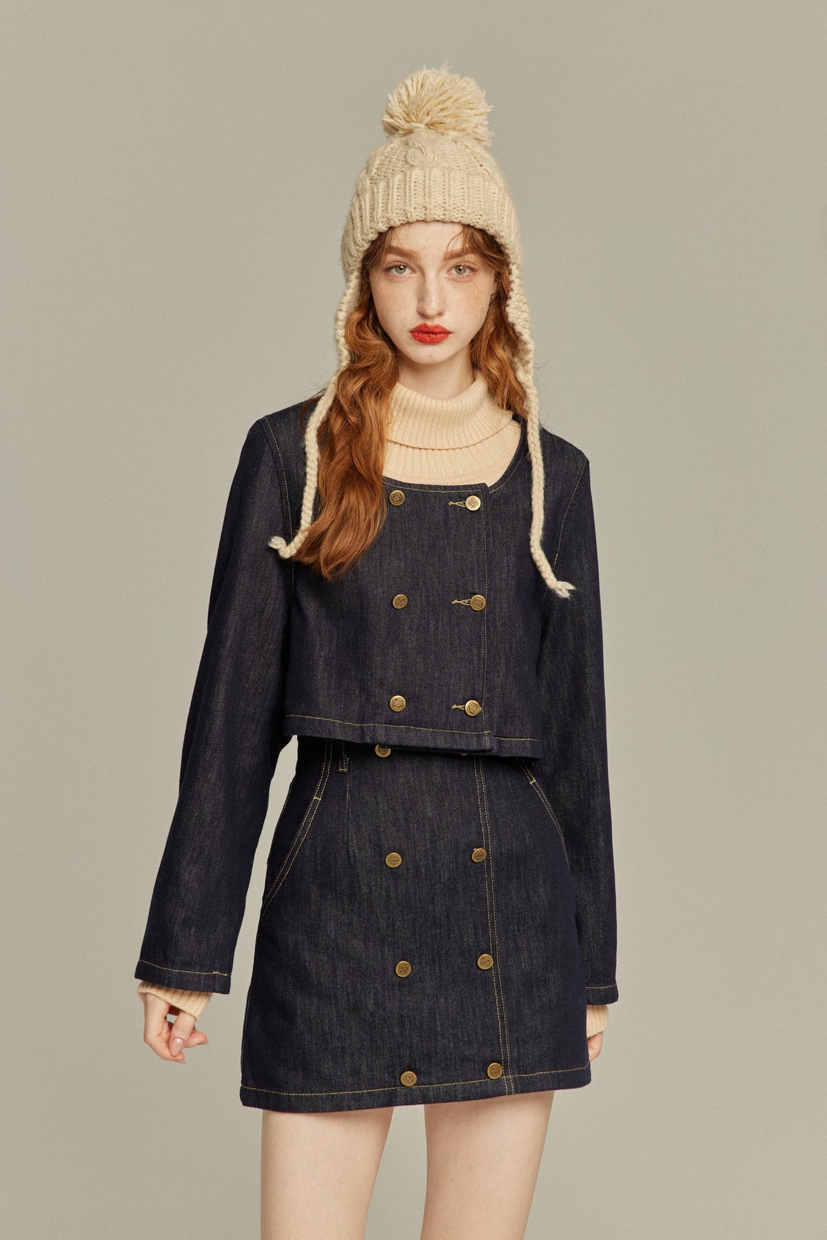 《I have stopped being a killer》Denim double-breasted tops-Navy