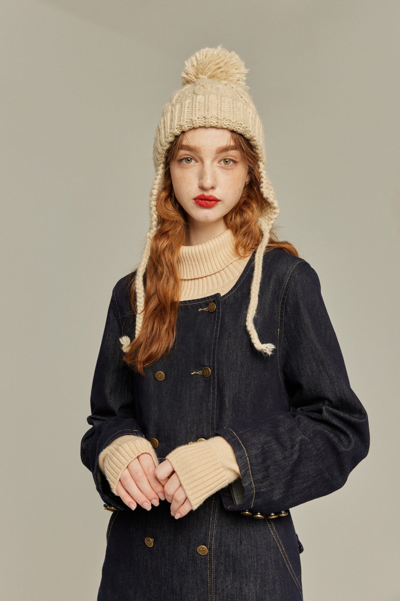 私はもう殺し屋をやめたんだ》デニムダブルブレストトップス-Navy