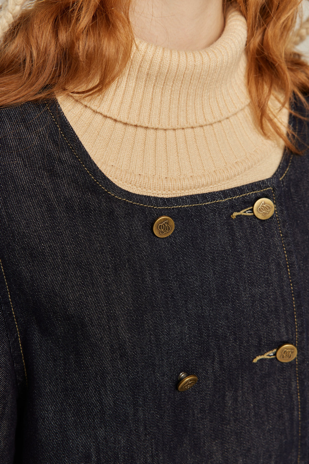 私はもう殺し屋をやめたんだ》デニムダブルブレストトップス-Navy