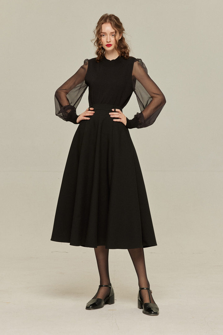 [Antique Auction] High Waist Flare Skirt-Black