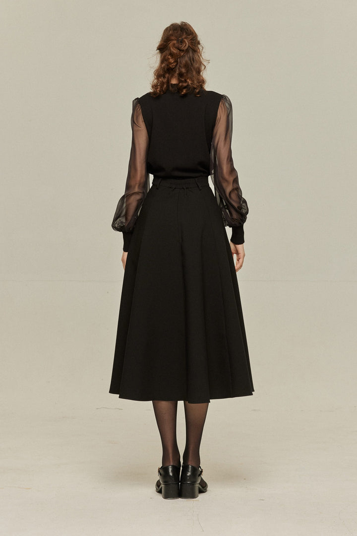 [Antique Auction] High Waist Flare Skirt-Black
