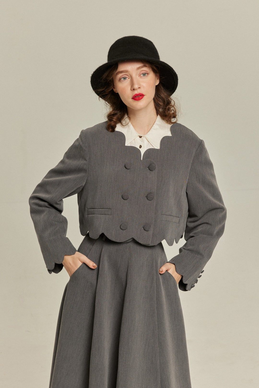 [Antique Auction] High Waist Flare Skirt-Gray