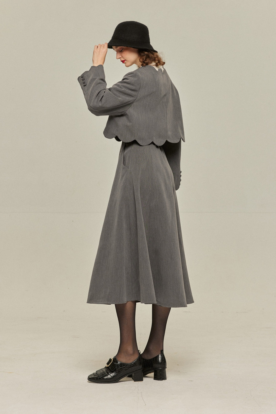 [Antique Auction] High Waist Flare Skirt-Gray