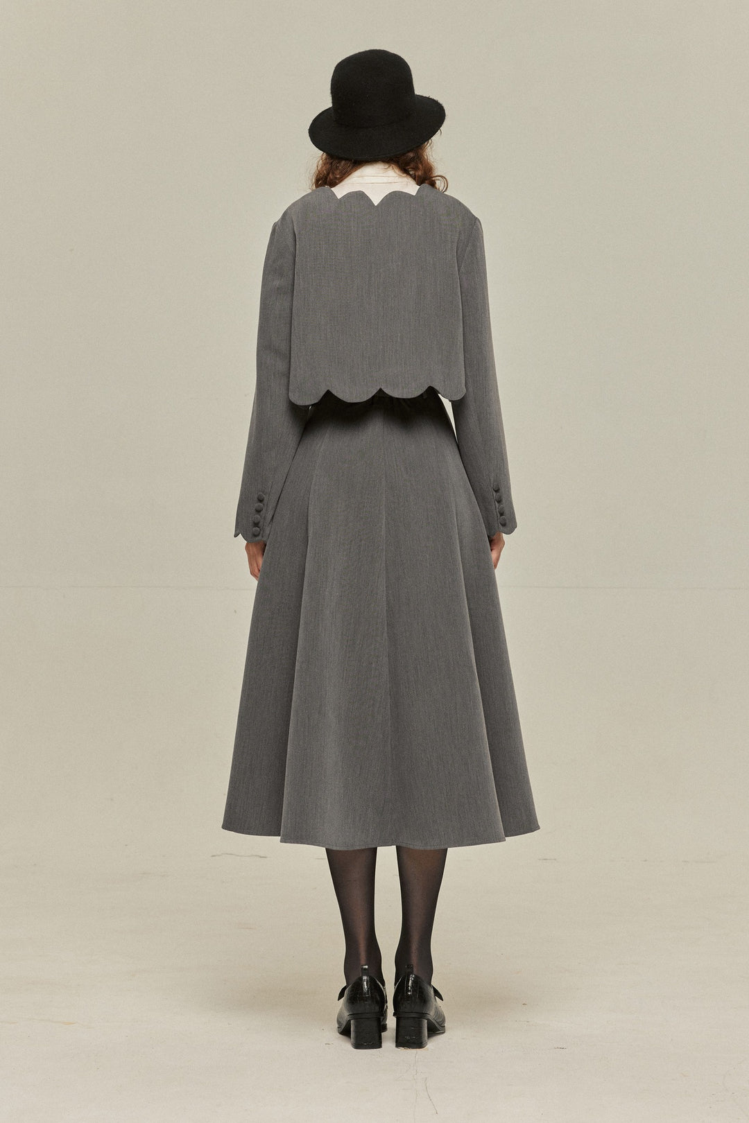 [Antique Auction] High Waist Flare Skirt-Gray