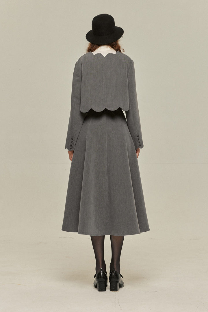 [Antique Auction] High Waist Flare Skirt-Gray
