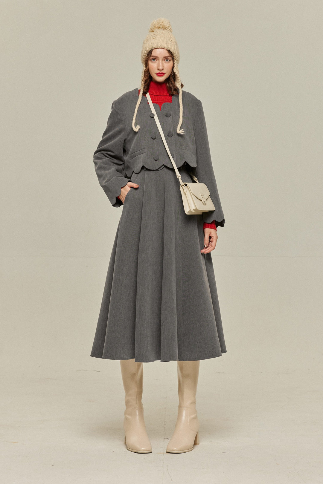 [Antique Auction] High Waist Flare Skirt-Gray