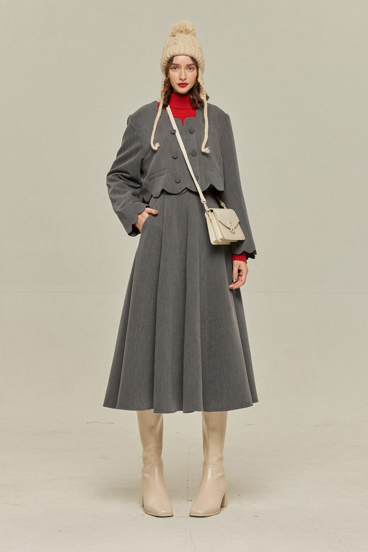 [Antique Auction] High Waist Flare Skirt-Gray