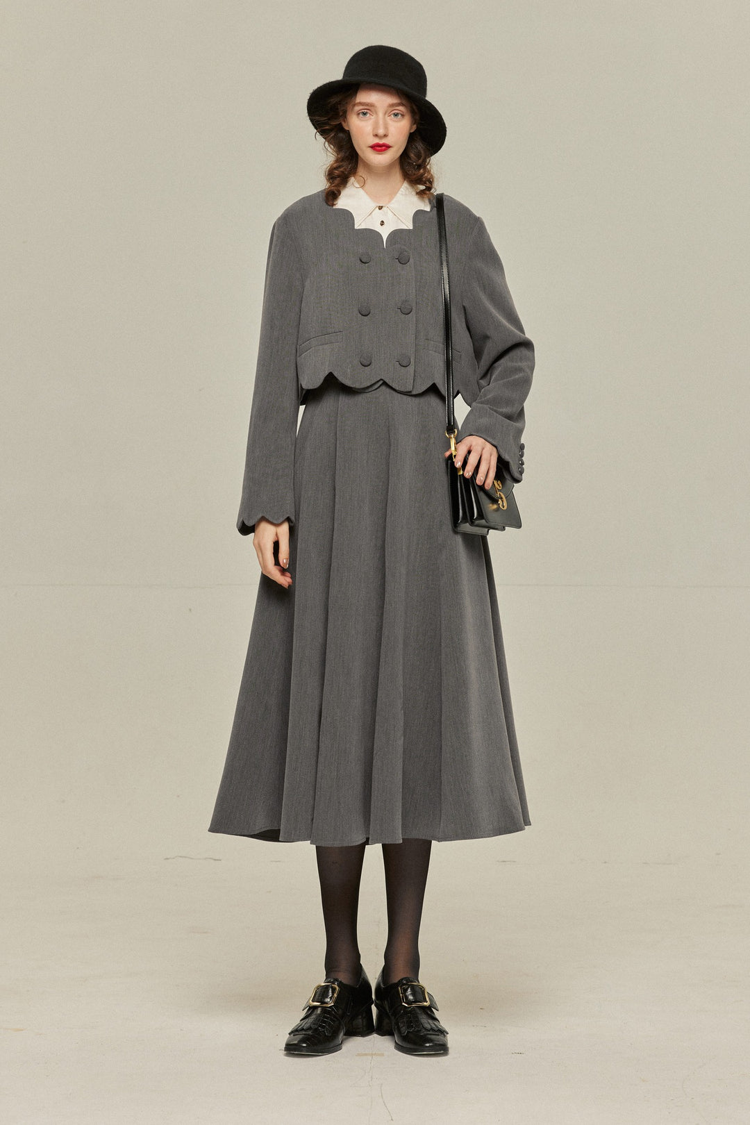 [Antique Auction] High Waist Flare Skirt-Gray