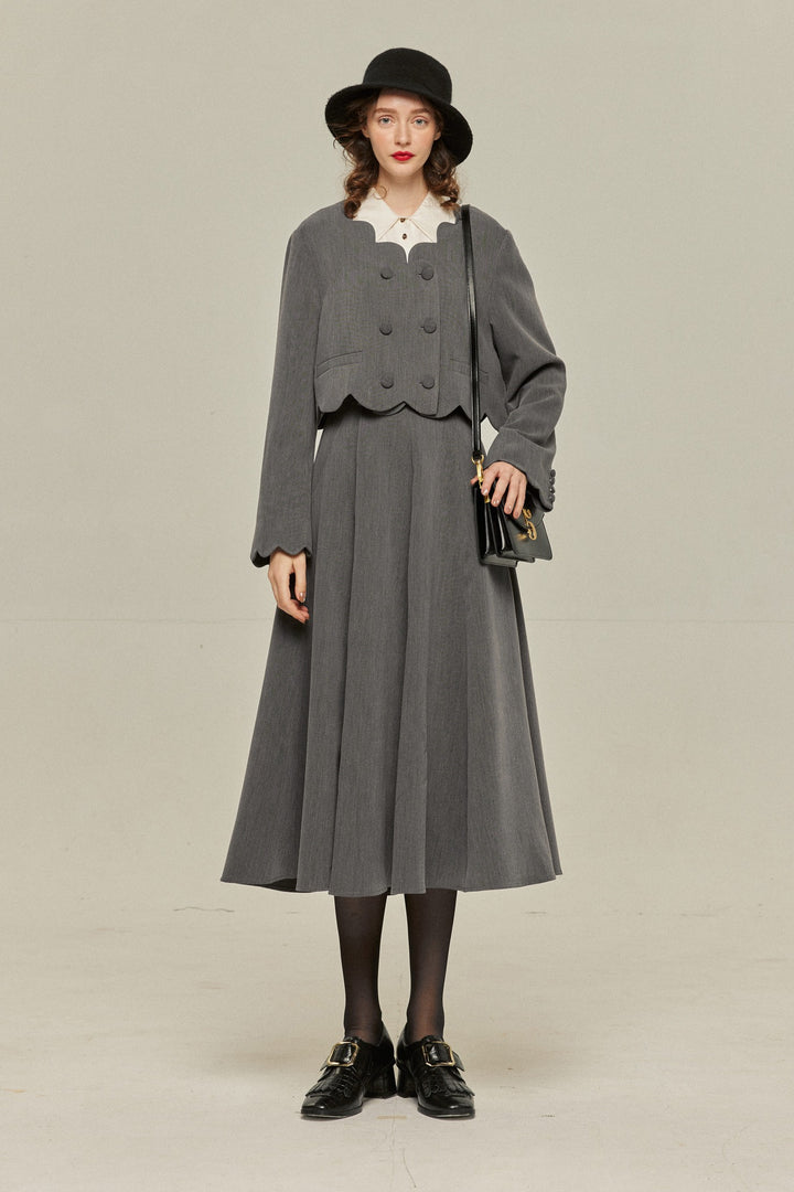 [Antique Auction] High Waist Flare Skirt-Gray