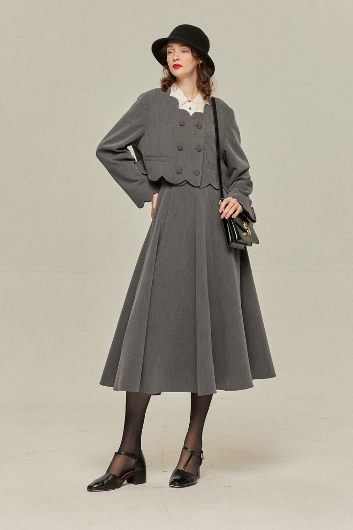 [Antique Auction] High Waist Flare Skirt-Gray
