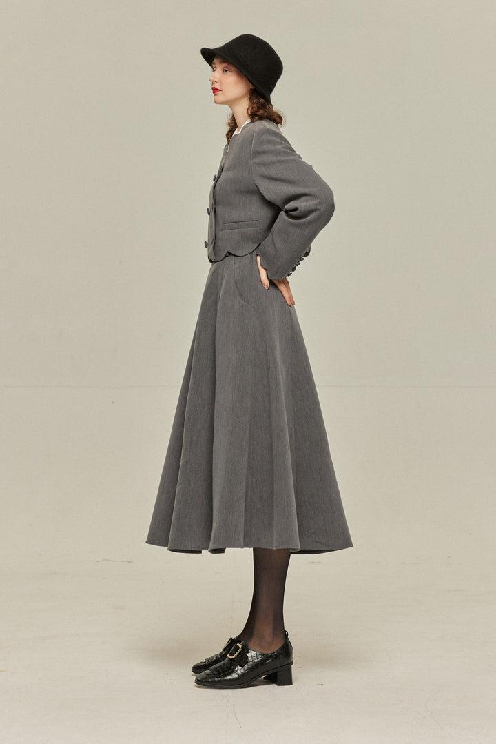 [Antique Auction] High Waist Flare Skirt-Gray