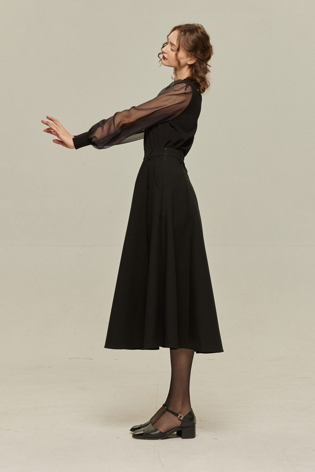 [Antique Auction] High Waist Flare Skirt-Black