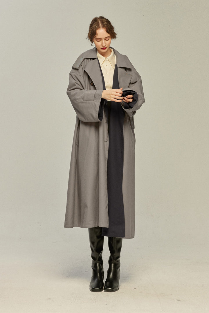 Tnewties グレー トレンチコート XSサイズ まずは穴を掘ってください》リバーシブルトレンチコート-Gray