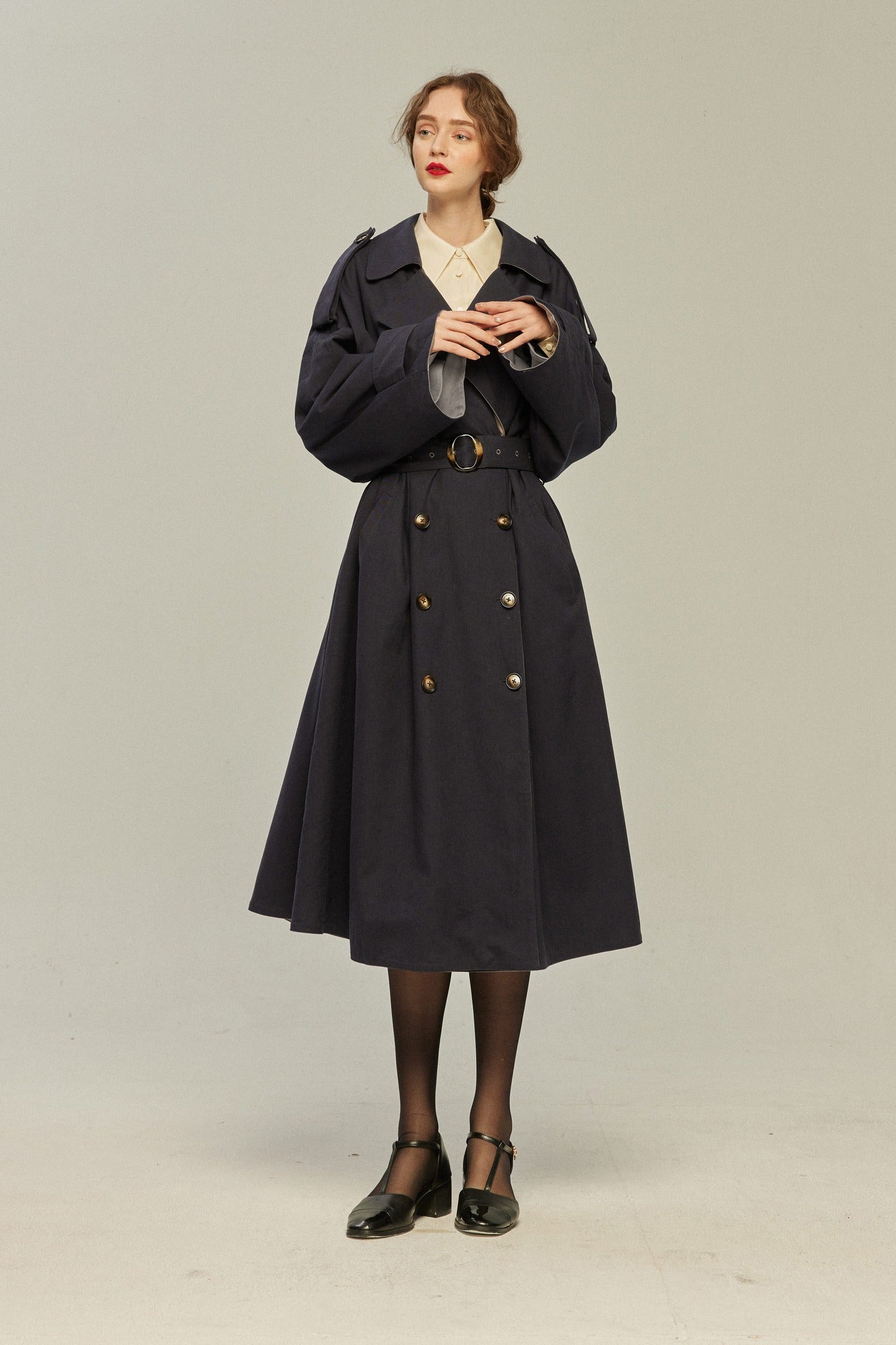 Please dig a hole first》 Reversible trench coat-Gray×Navy – Tnewties