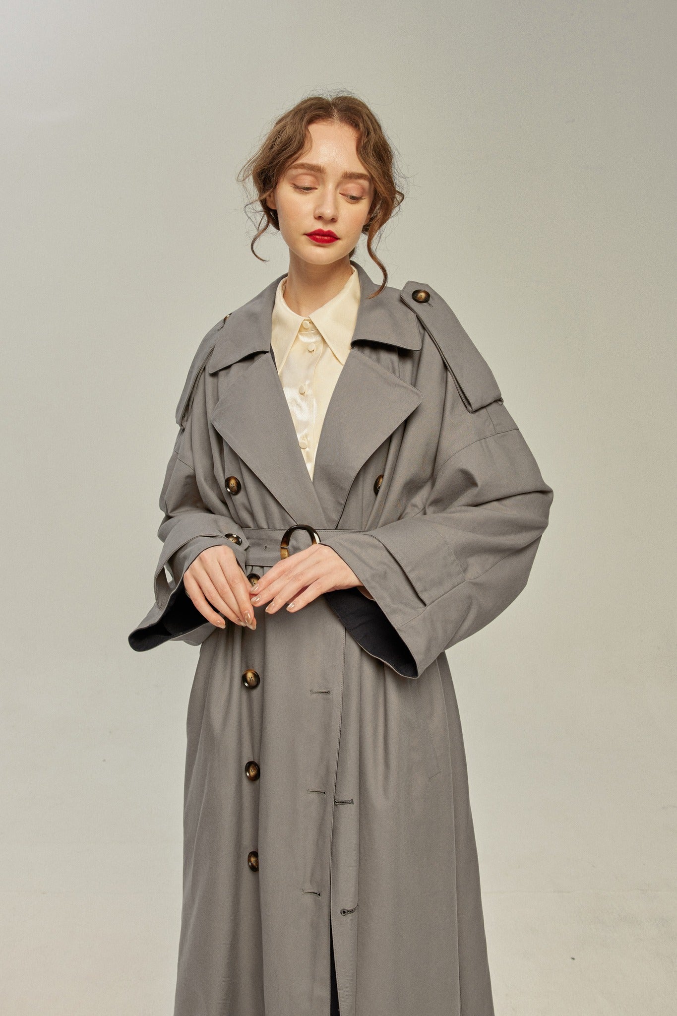 Please dig a hole first》 Reversible trench coat-Gray×Navy – Tnewties