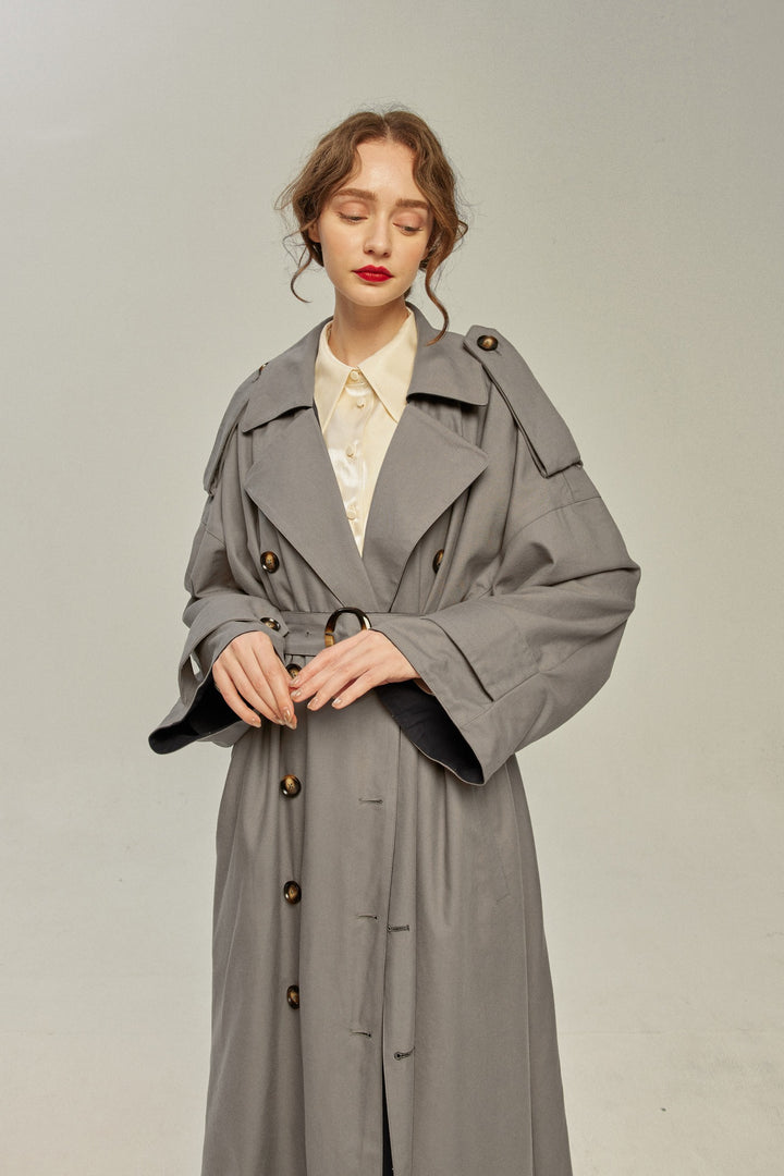 Tnewties グレー トレンチコート XSサイズ まずは穴を掘ってください》リバーシブルトレンチコート-Gray