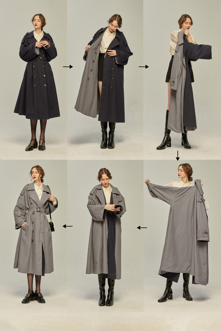 《まずは穴を掘ってください》リバーシブルトレンチコート-Gray×Navy