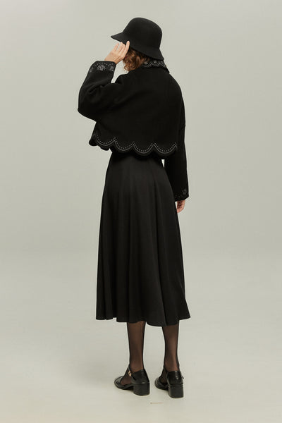 《蝶々になってしまった》スカラップデザインコート-Black