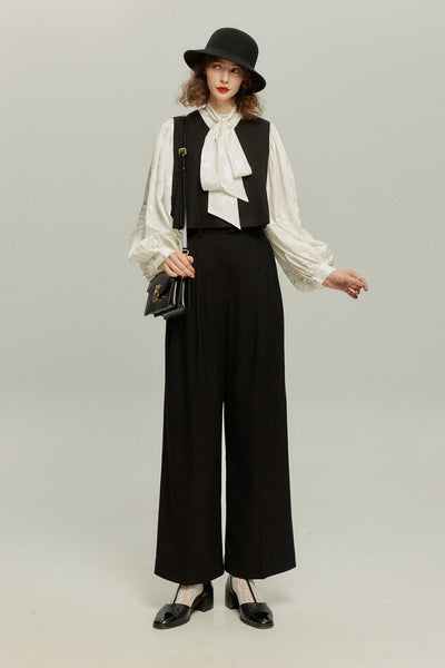 《ソファーにワックスする日》バルーンスリーブリボンタイトップス-White