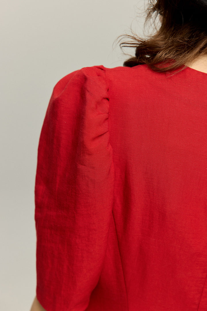 《お耳が長い動物って？》ハイウエストデザインドレス-Red